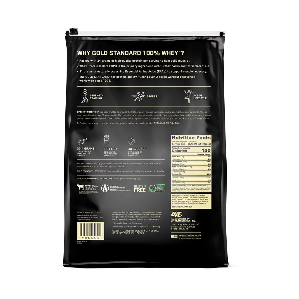 Whey Optimum Nutrition, Servings Chocolate, Rich 149 Standard Gold 10 lb, Double Powder, Protein 100%