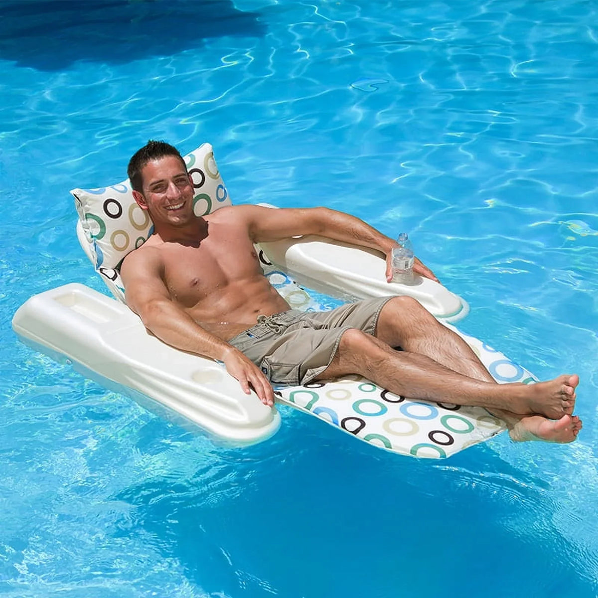 Pool Rio 62" Adjustable Lounge 1-Person - Chaise Floating Swimming Mod Swim Sun Dots Central